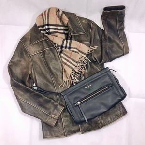 Distressed Fitted Brown Leather Jacket -Thinsulate